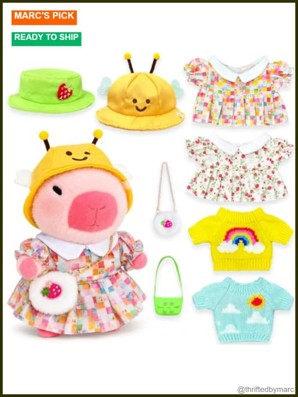 Capybara Plush Dress Up Toy Set with 10 Accessories, Stuffed Animal for Kids